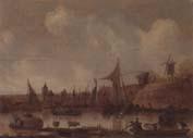 unknow artist A River landscape with ferries and other shipping,a church beyond oil painting picture